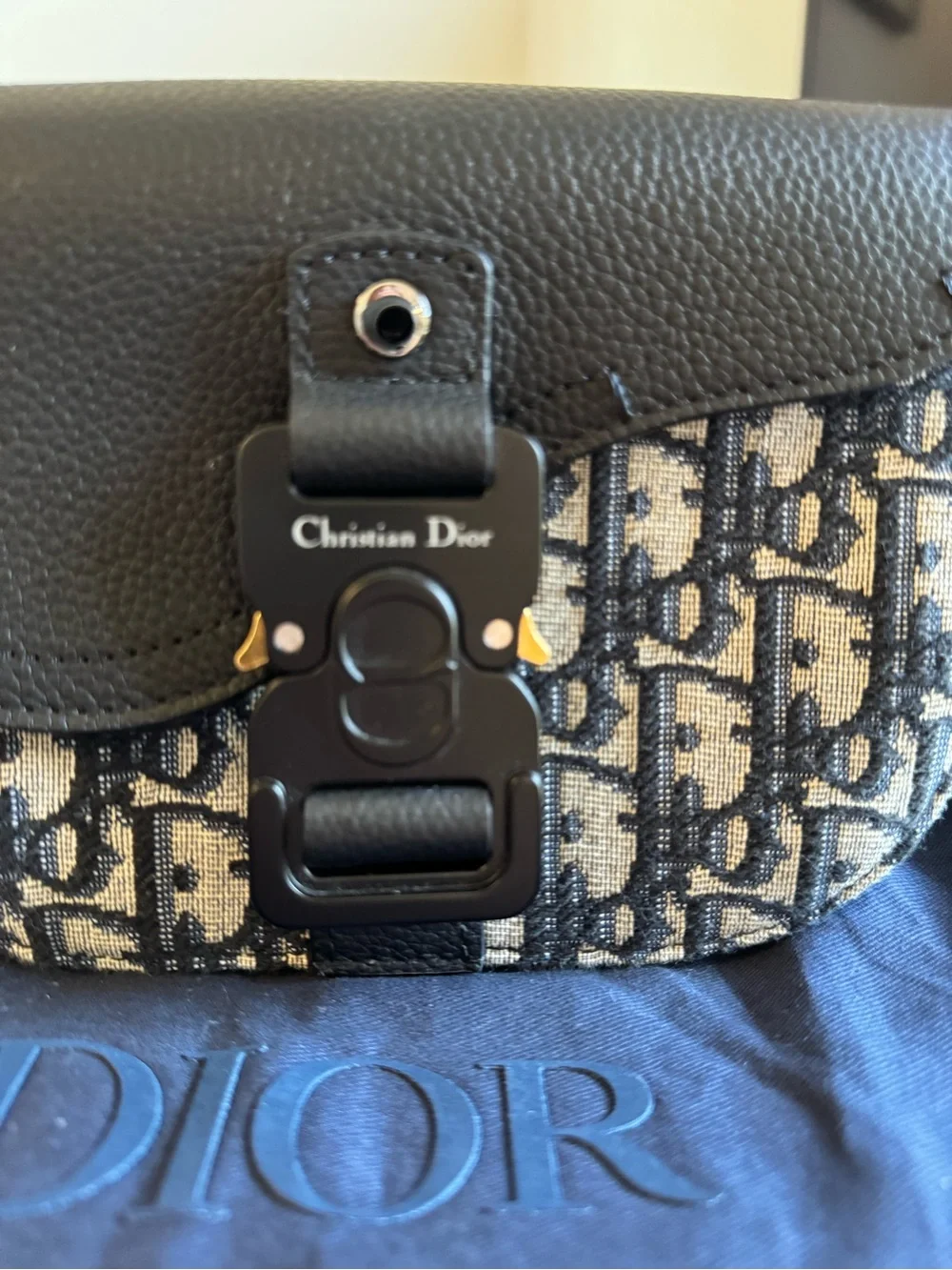 Dior Black and Beige Oblique Saddle Messenger Bag